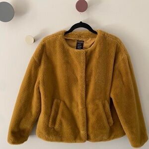 Zara TRF Collection Mustard Yellow Teddy Button Up Jacket
